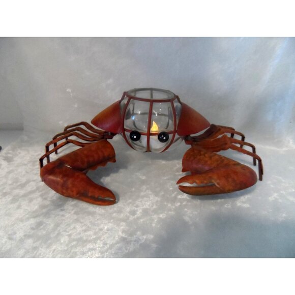 Other - Metal Dungeness Crab Tea Light Holder W/ Glass Candle Chamber Nautical Décor